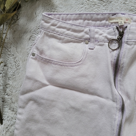 ✨️CL Le Lis Lavender Purple Raw Curve Hem Full Zip Up Cotton Skirt Size S - Picture 5 of 12